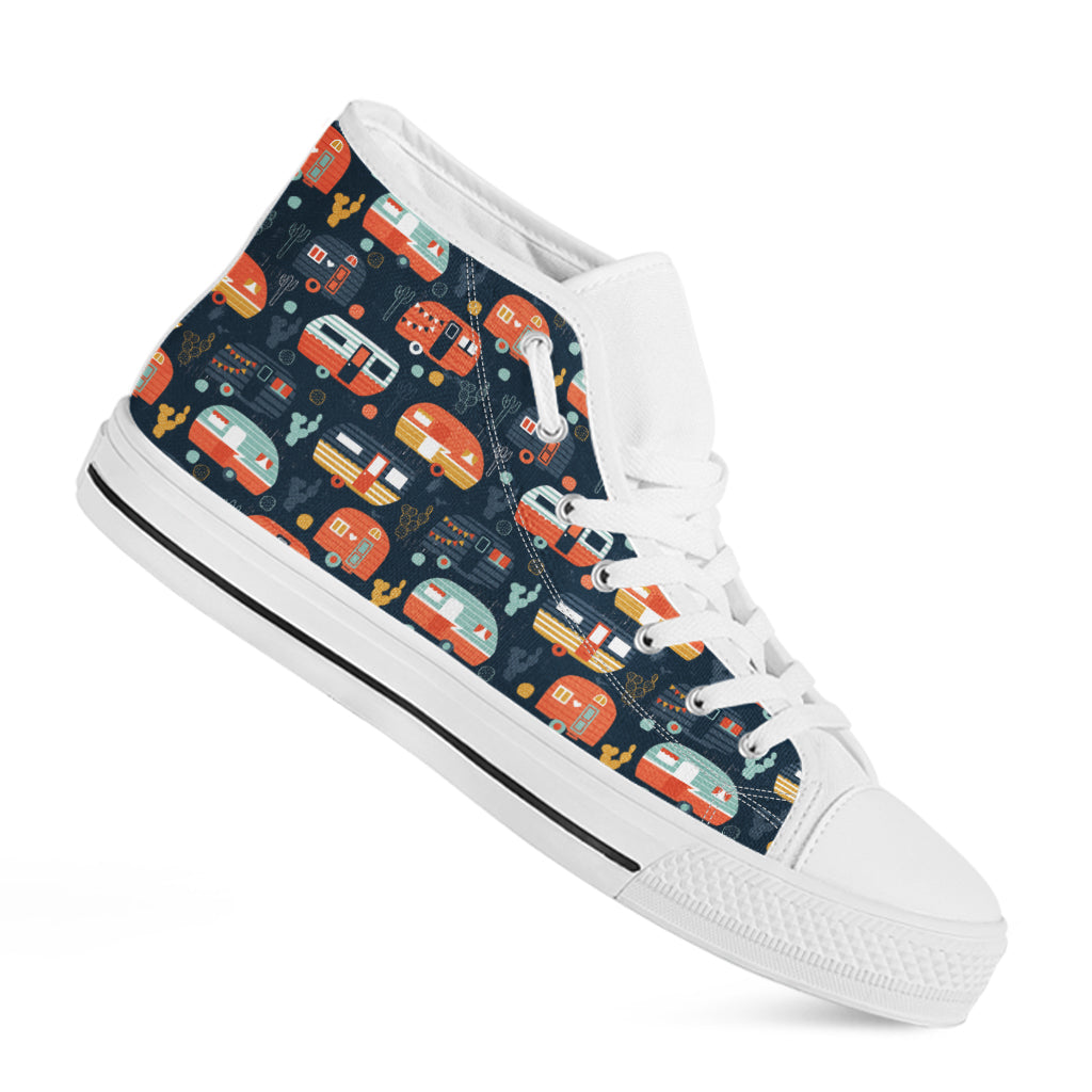 Caravan Camping Pattern Print White High Top Shoes