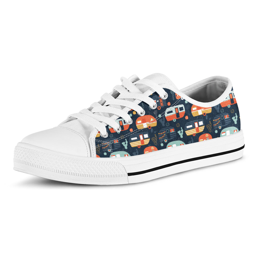 Caravan Camping Pattern Print White Low Top Shoes