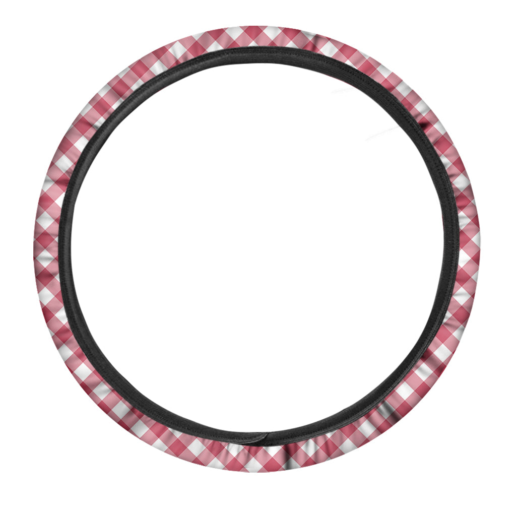 Cardinal Red And White Gingham Print Car Steering Wheel Cover