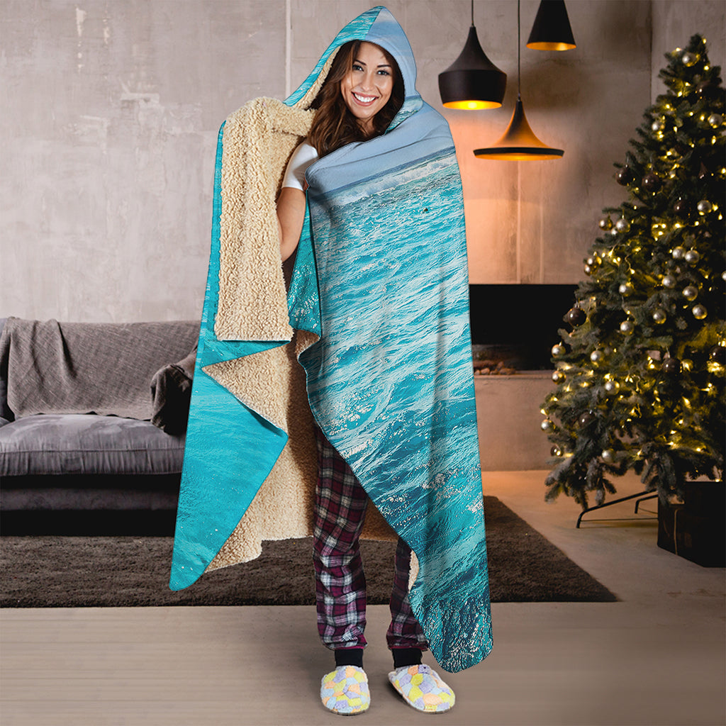 Caribbean Ocean Print Hooded Blanket