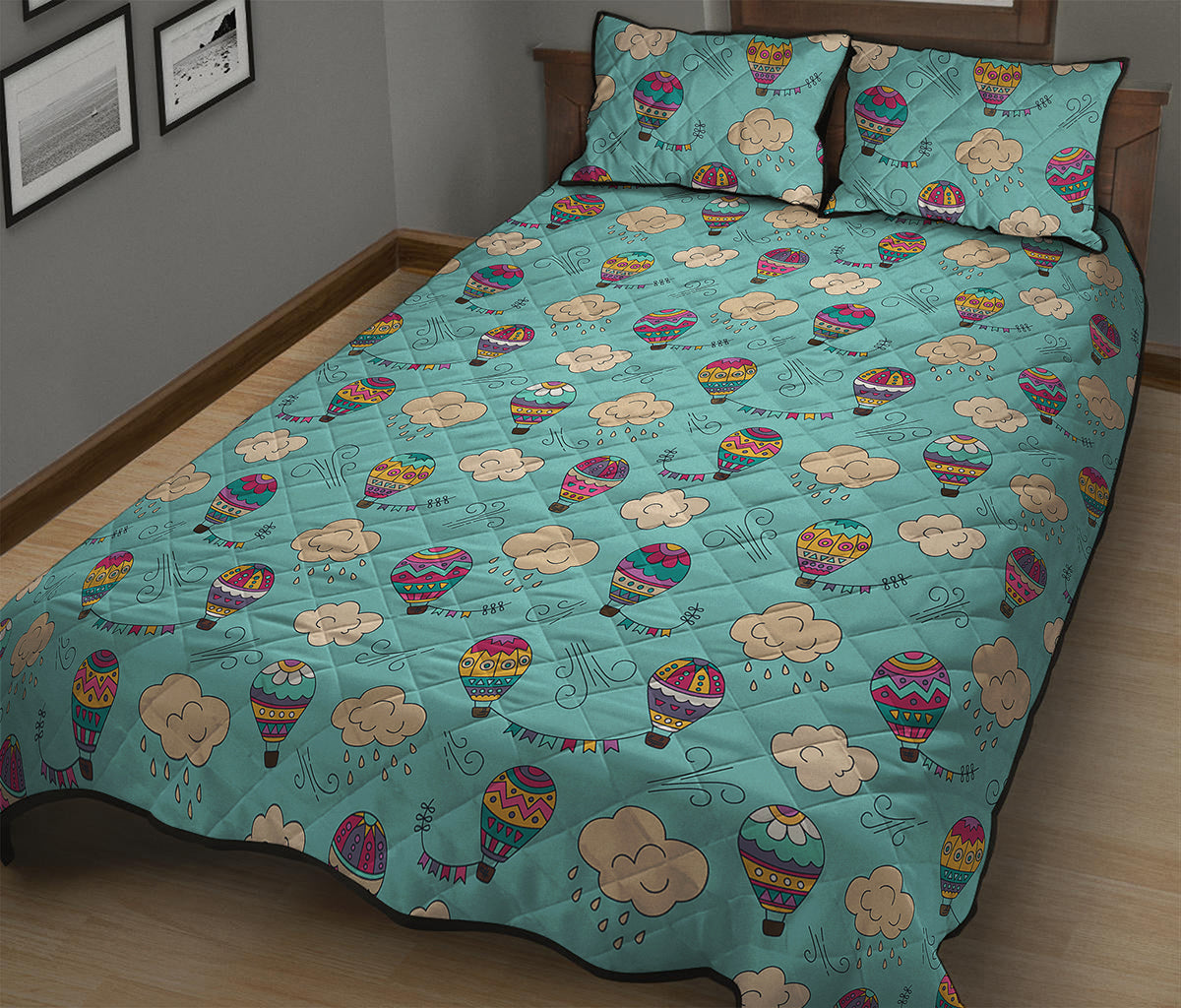 Cartoon Air Balloon Pattern Print Quilt Bed Set