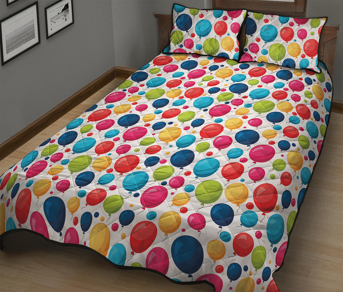 Cartoon Balloon Pattern Print Quilt Bed Set