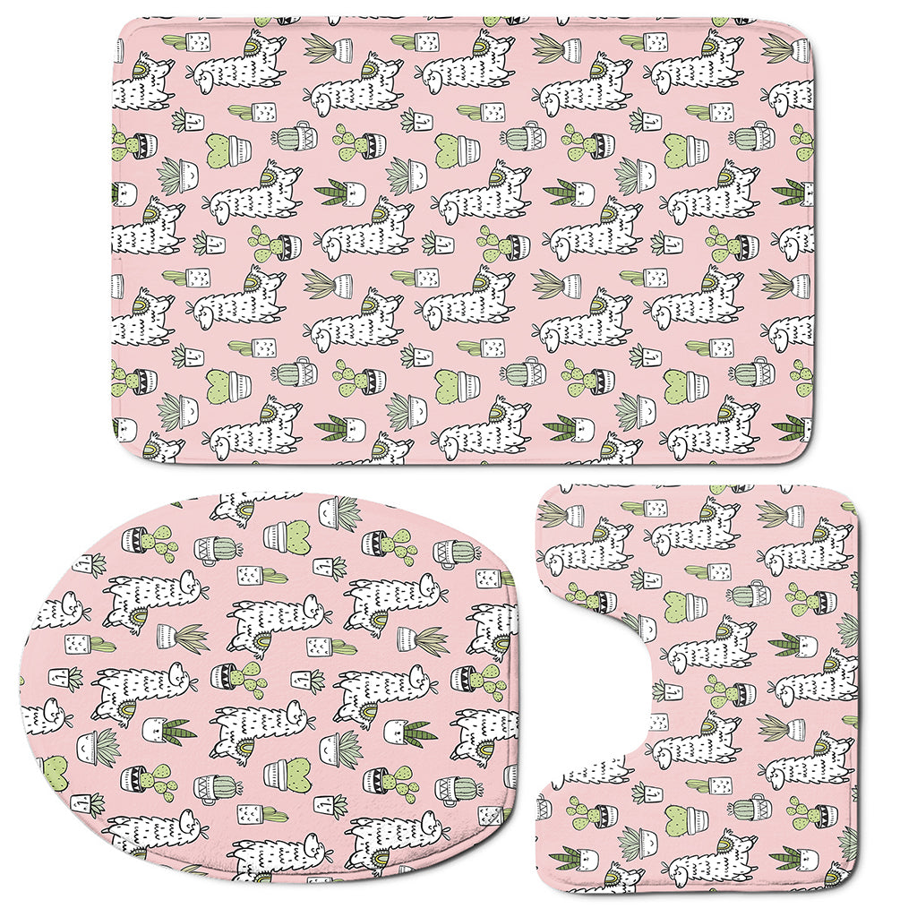 Cartoon Cactus And Llama Pattern Print 3 Piece Bath Mat Set