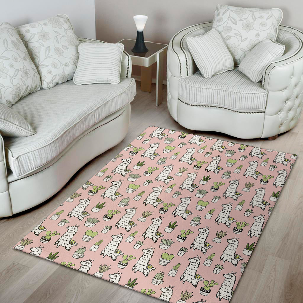Cartoon Cactus And Llama Pattern Print Area Rug