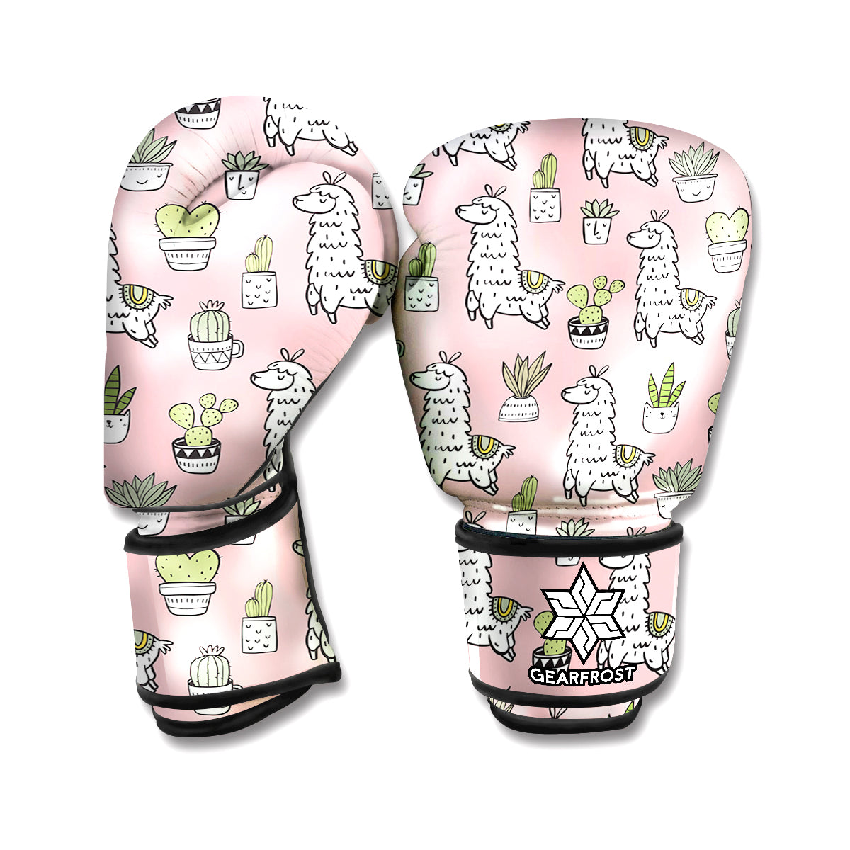 Cartoon Cactus And Llama Pattern Print Boxing Gloves