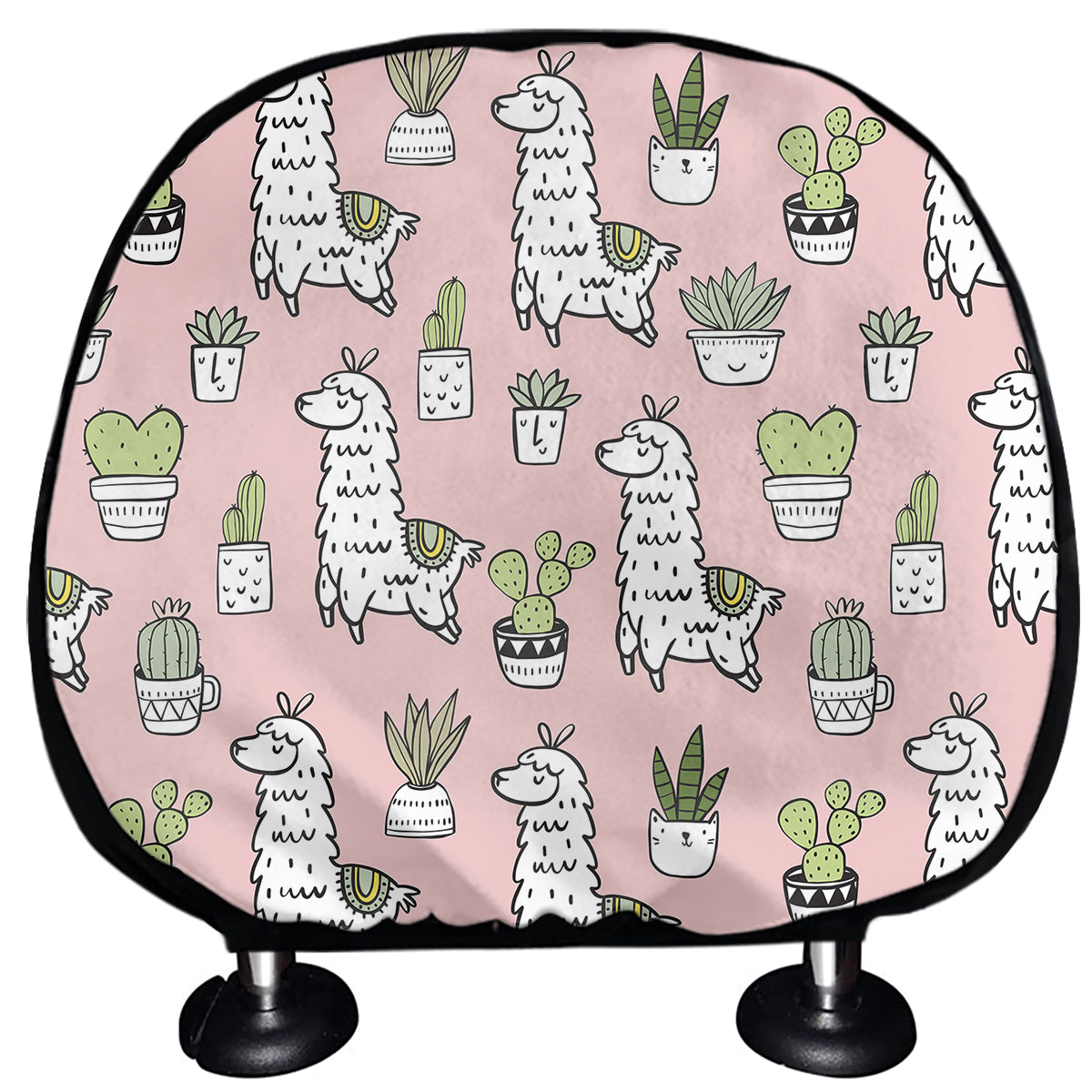 Cartoon Cactus And Llama Pattern Print Car Headrest Covers