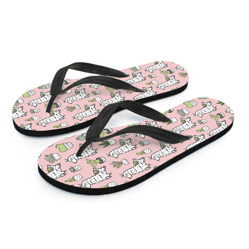 Cartoon Cactus And Llama Pattern Print Flip Flops