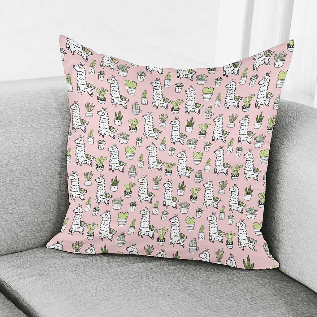 Cartoon Cactus And Llama Pattern Print Pillow Cover