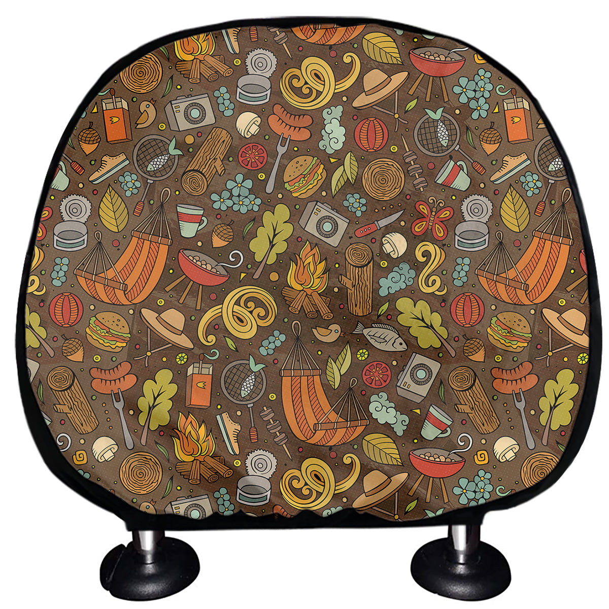 Cartoon Camping Pattern Print Car Headrest Covers