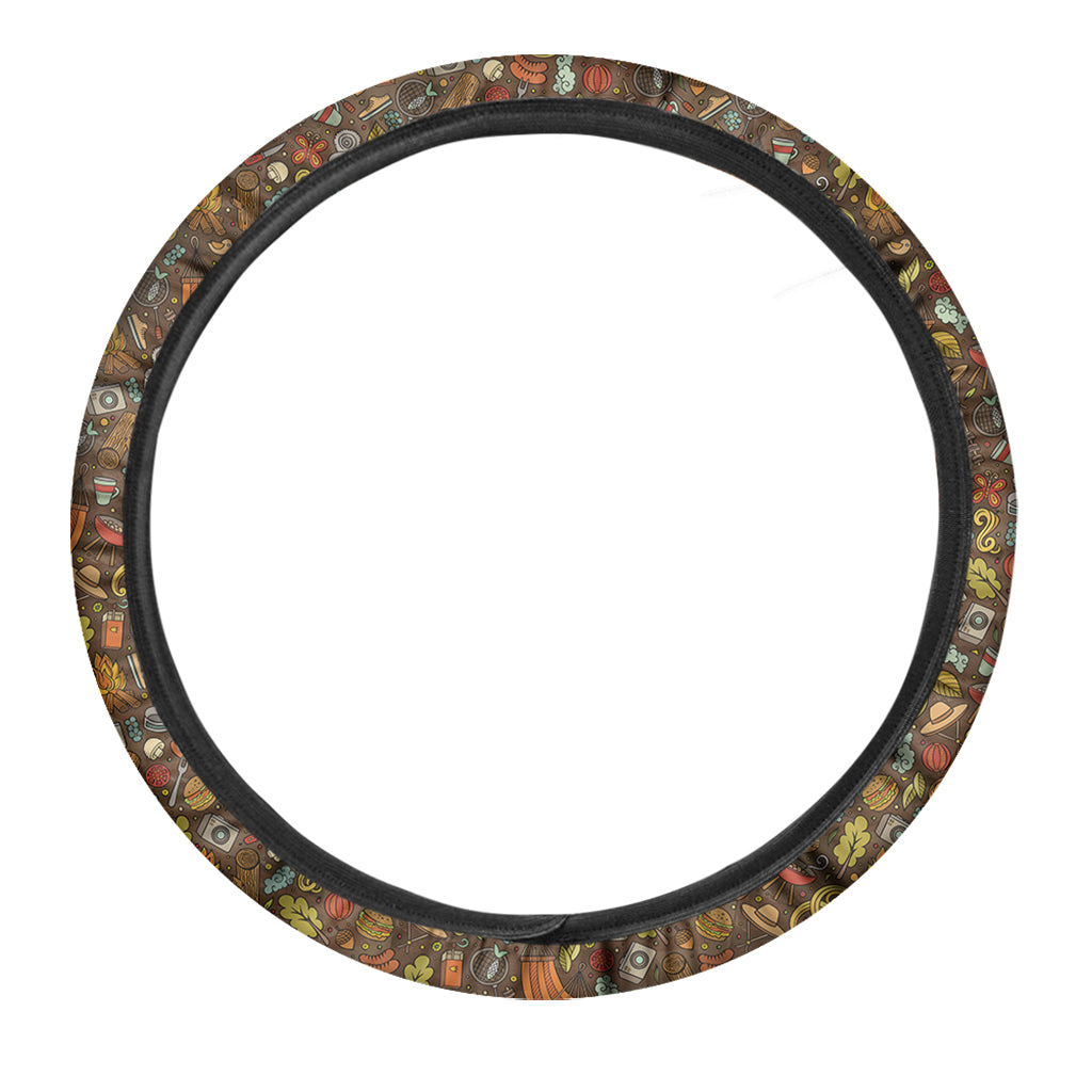 Cartoon Camping Pattern Print Car Steering Wheel Cover