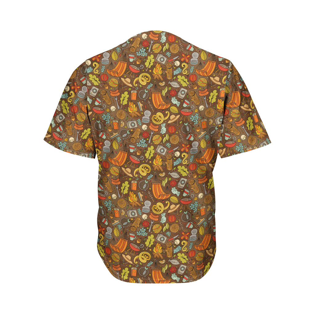 Cartoon Camping Pattern Print Men's Baseball Jersey