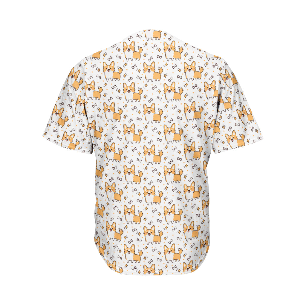 Cartoon Corgi Pattern Print Men's Baseball Jersey