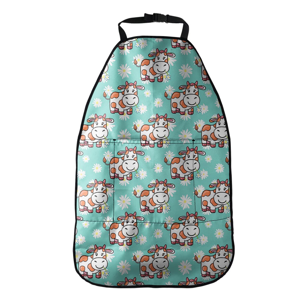 Cartoon Cow And Daisy Flower Print Car Seat Organizers