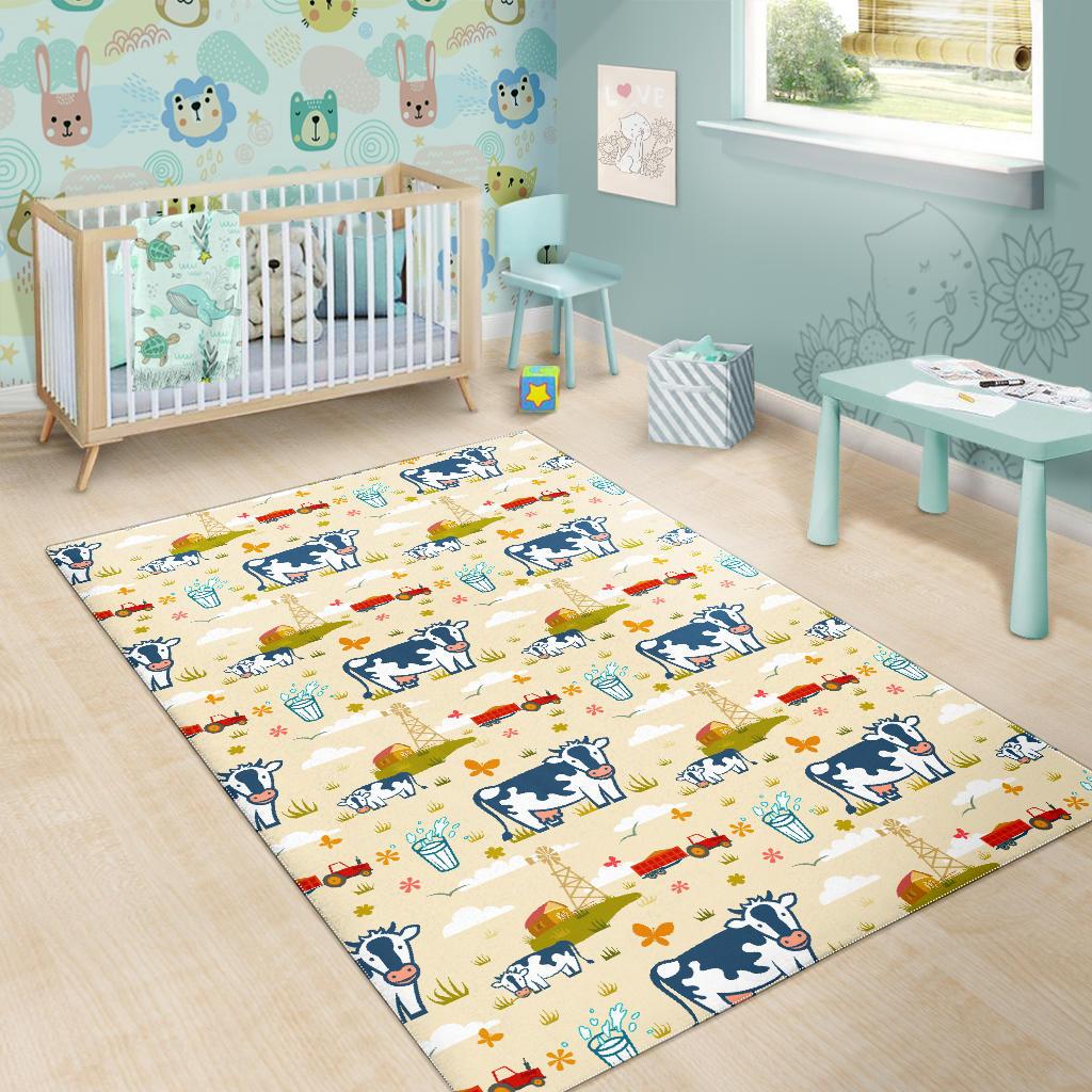 Cartoon Dairy Cow Farm Pattern Print Area Rug GearFrost