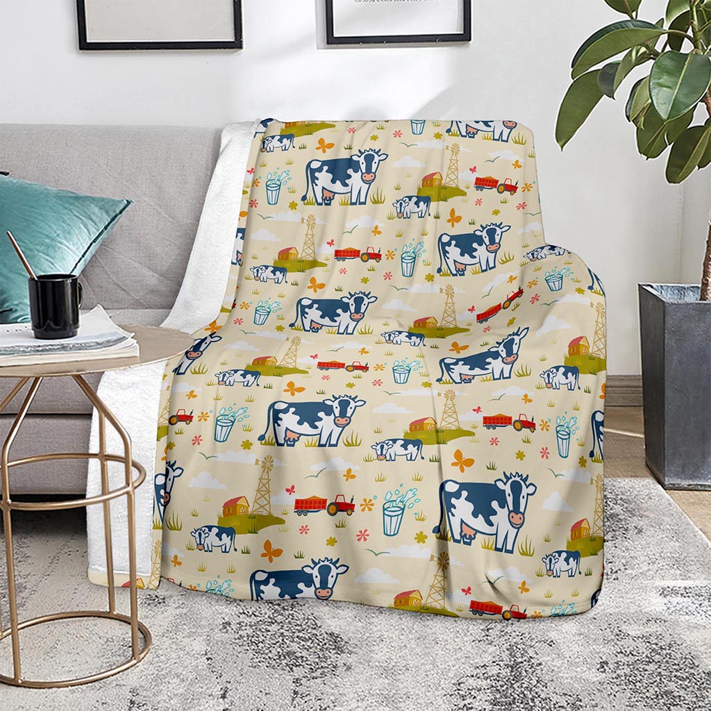 Cartoon Dairy Cow Farm Pattern Print Blanket