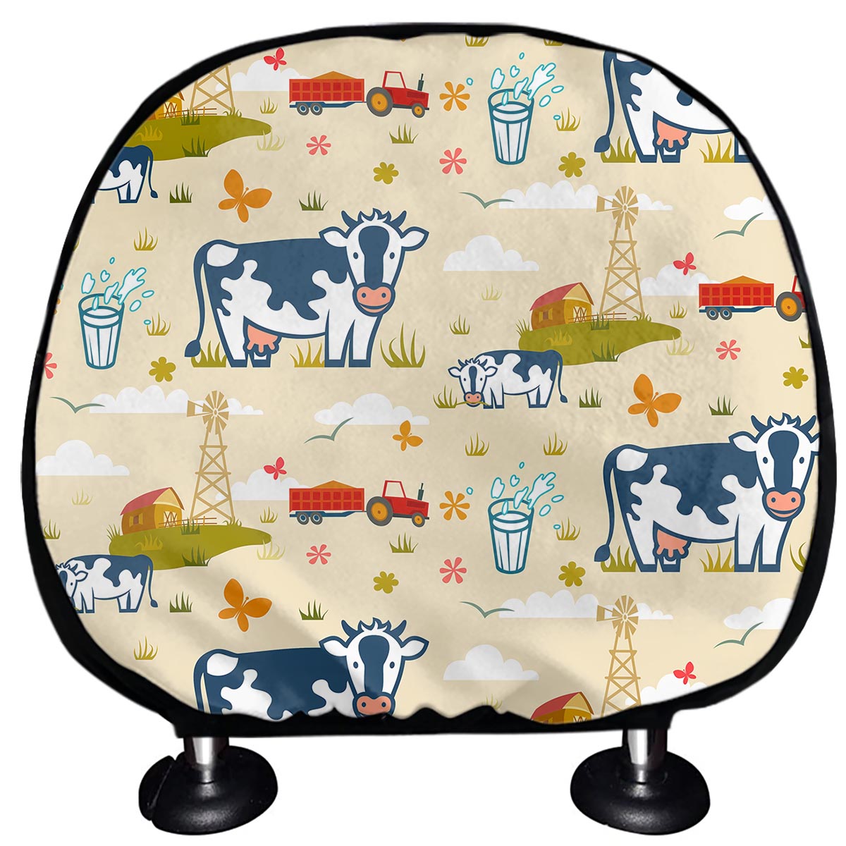 Cartoon Dairy Cow Farm Pattern Print Car Headrest Covers