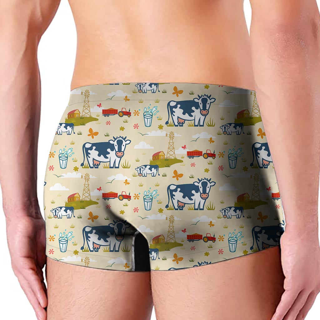 Cartoon Dairy Cow Farm Pattern Print Men's Boxer Briefs