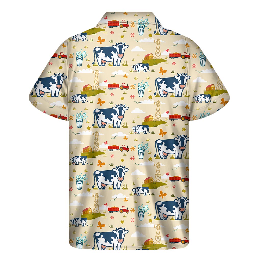 Cartoon Dairy Cow Farm Pattern Print Men's Short Sleeve Shirt