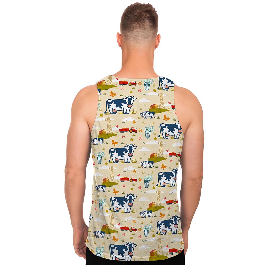 Cartoon Dairy Cow Farm Pattern Print Men's Tank Top