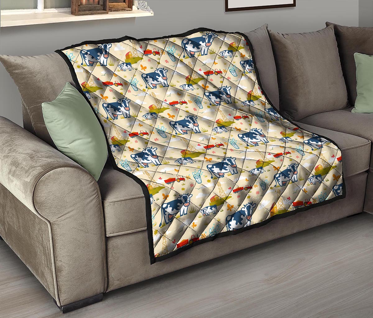 Cartoon Dairy Cow Farm Pattern Print Quilt