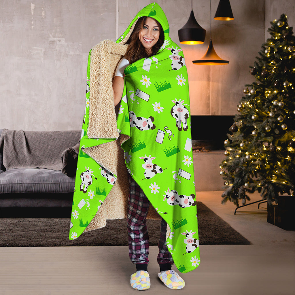 Cartoon Daisy And Cow Pattern Print Hooded Blanket