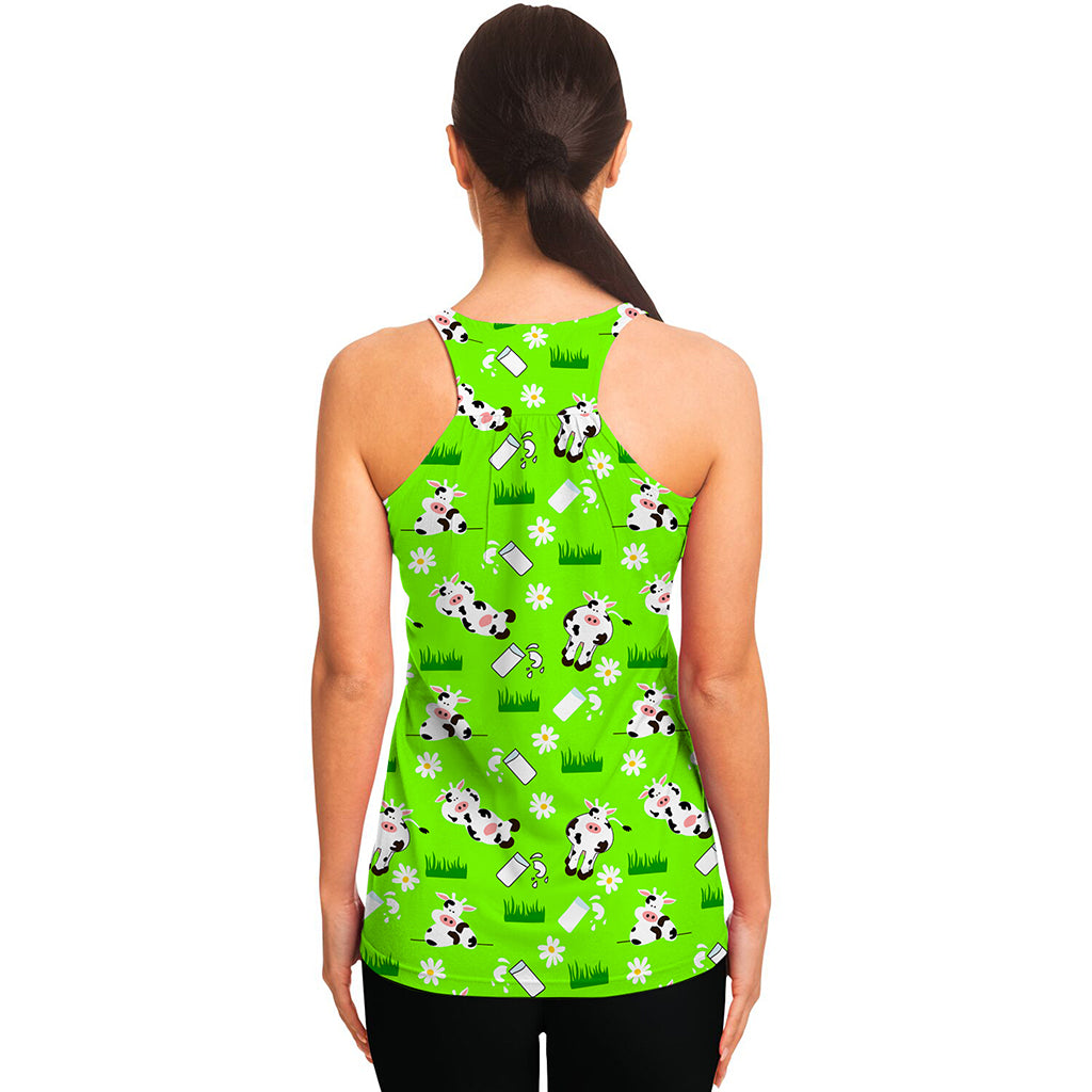 Cartoon Daisy And Cow Pattern Print Women's Racerback Tank Top