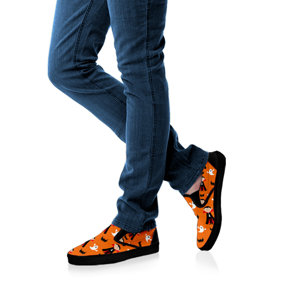 Cartoon Dracula Pattern Print Black Slip On Shoes
