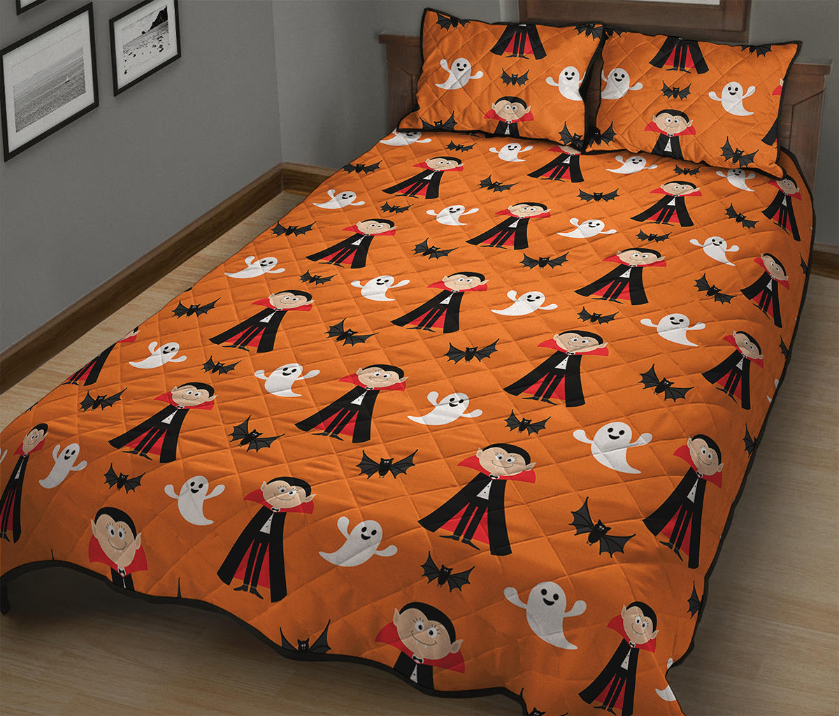 Cartoon Dracula Pattern Print Quilt Bed Set