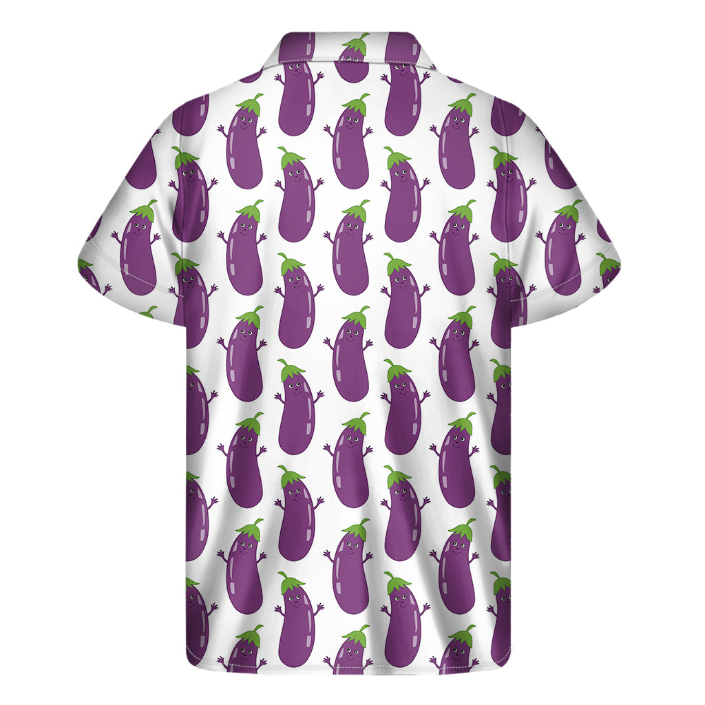 Cartoon Eggplant Pattern Print Men's Short Sleeve Shirt