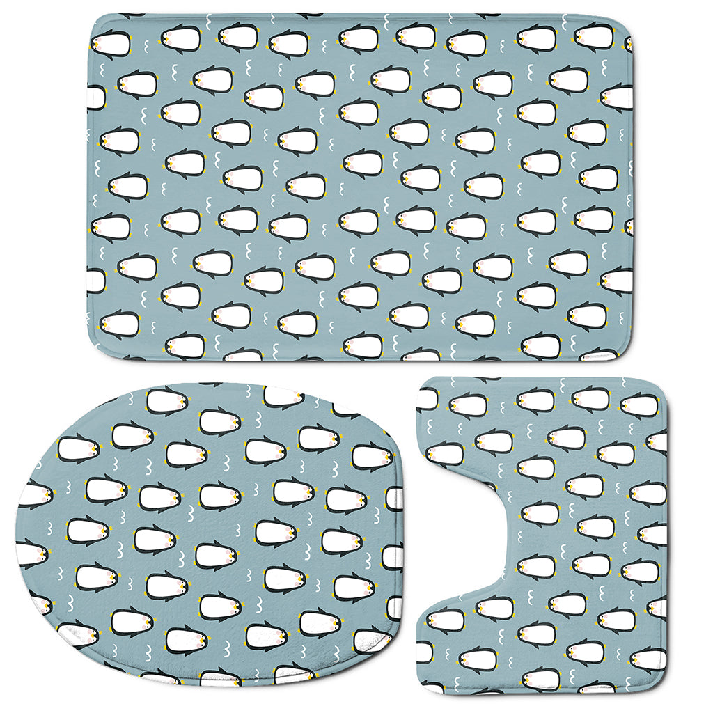 Cartoon Emperor Penguin Pattern Print 3 Piece Bath Mat Set