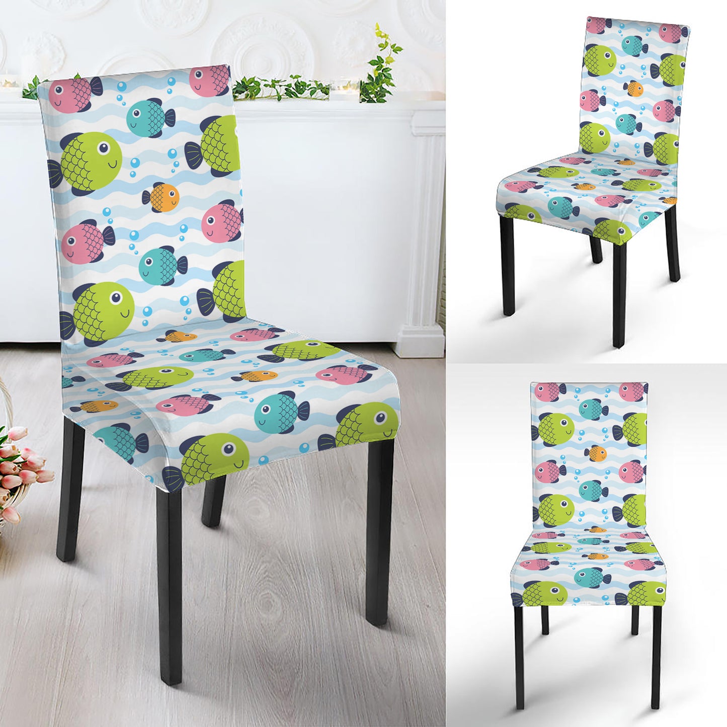 Cartoon Fish Pattern Print Dining Chair Slipcover