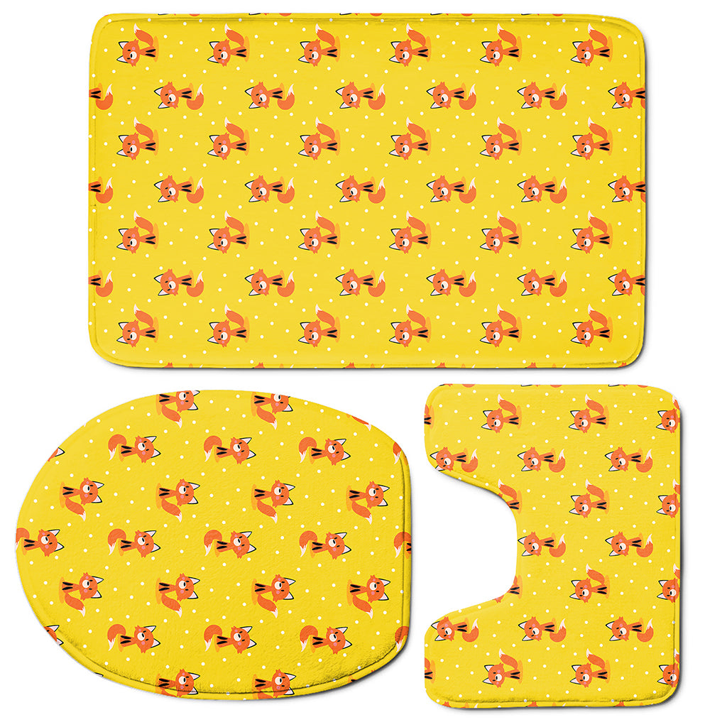 Cartoon Fox Pattern Print 3 Piece Bath Mat Set