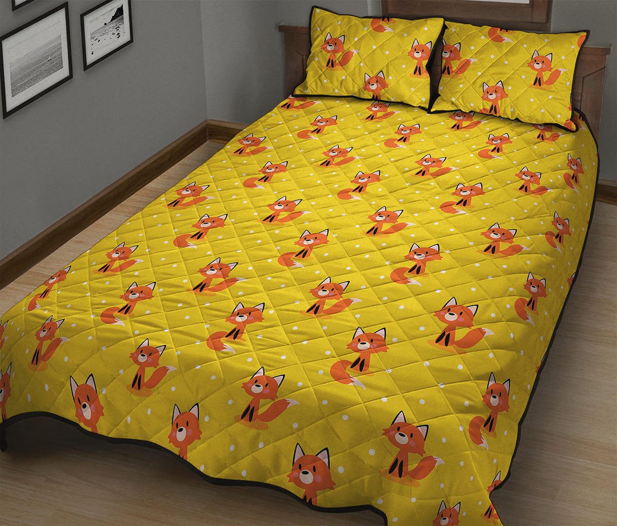 Cartoon Fox Pattern Print Quilt Bed Set