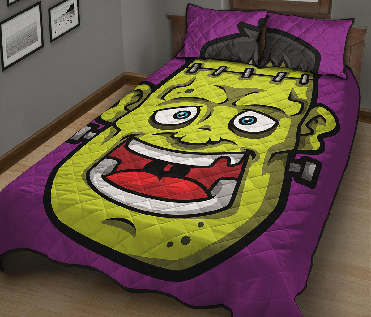 Cartoon Frankenstein Print Quilt Bed Set