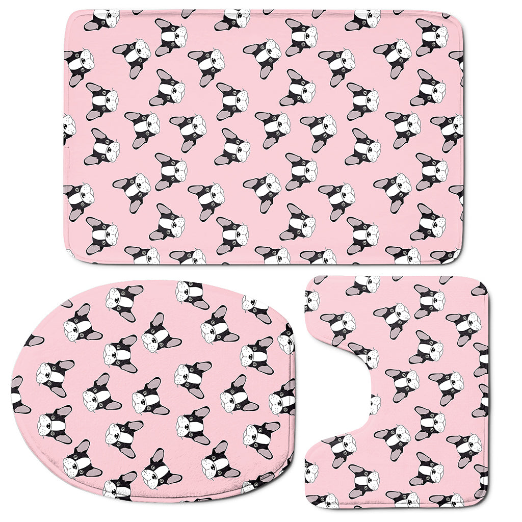 Cartoon French Bulldog Pattern Print 3 Piece Bath Mat Set