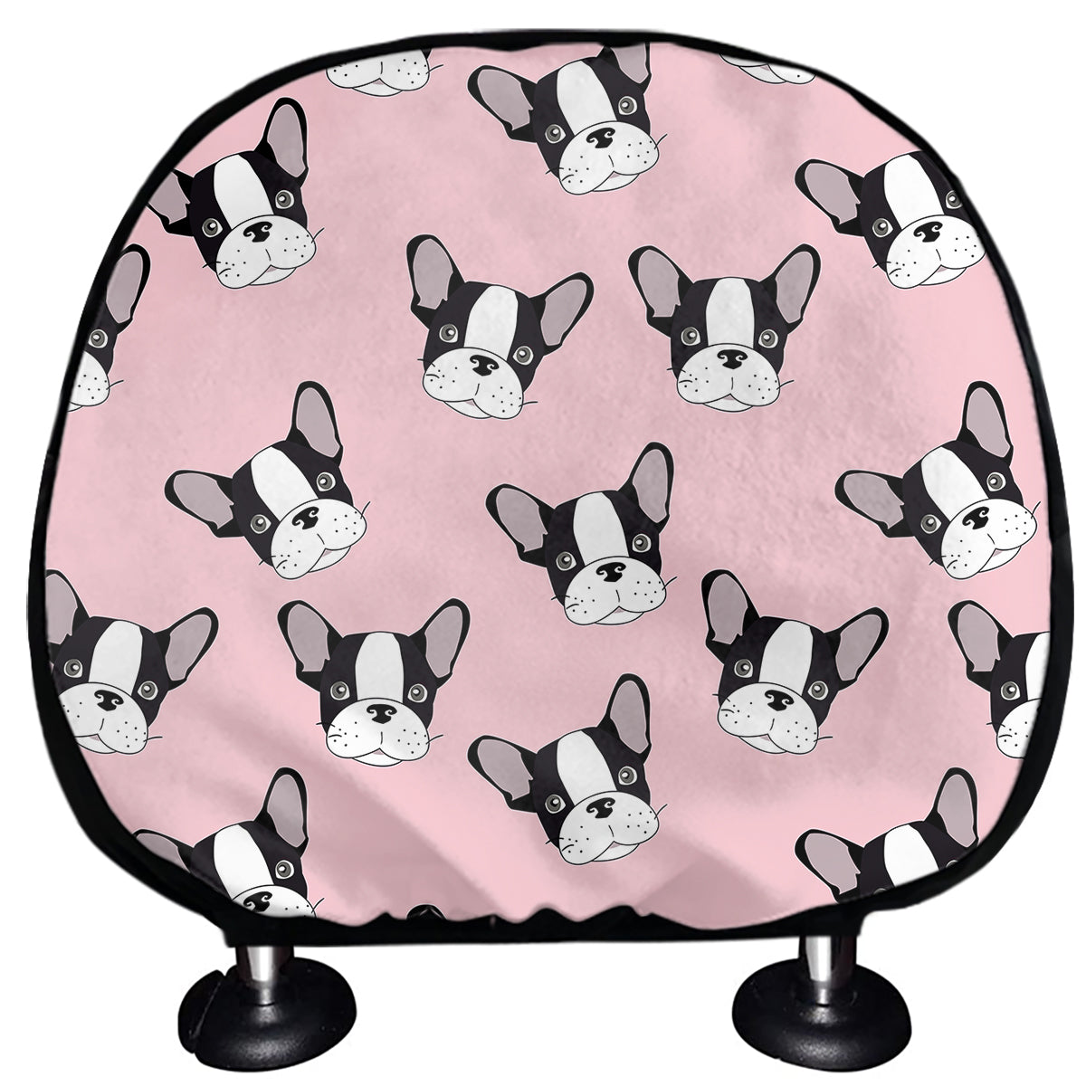 Cartoon French Bulldog Pattern Print Car Headrest Covers