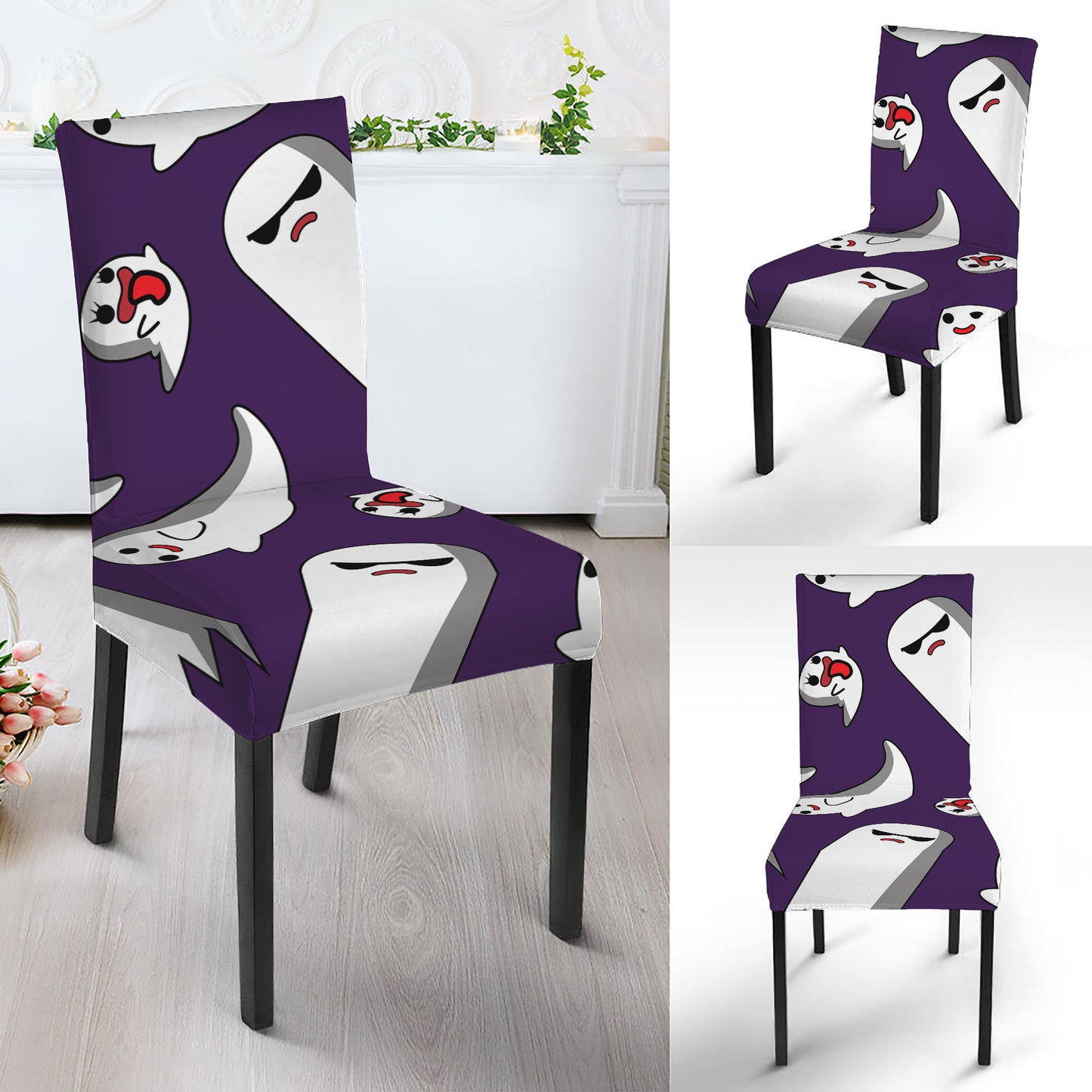 Cartoon Ghost Pattern Print Dining Chair Slipcover