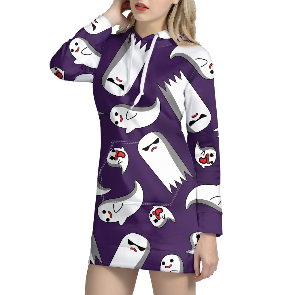 Cartoon Ghost Pattern Print Hoodie Dress