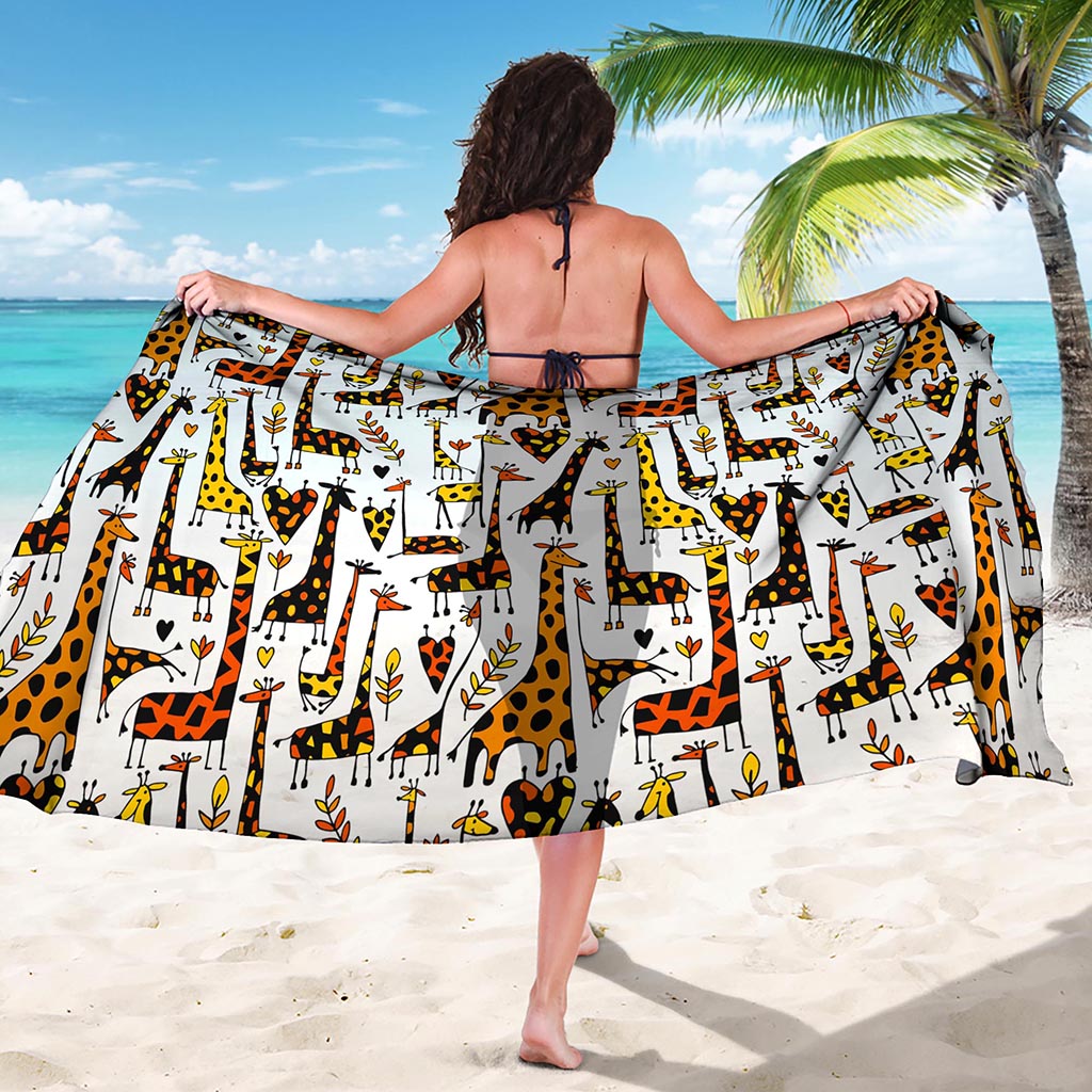 Cartoon Giraffe Pattern Print Beach Sarong Wrap