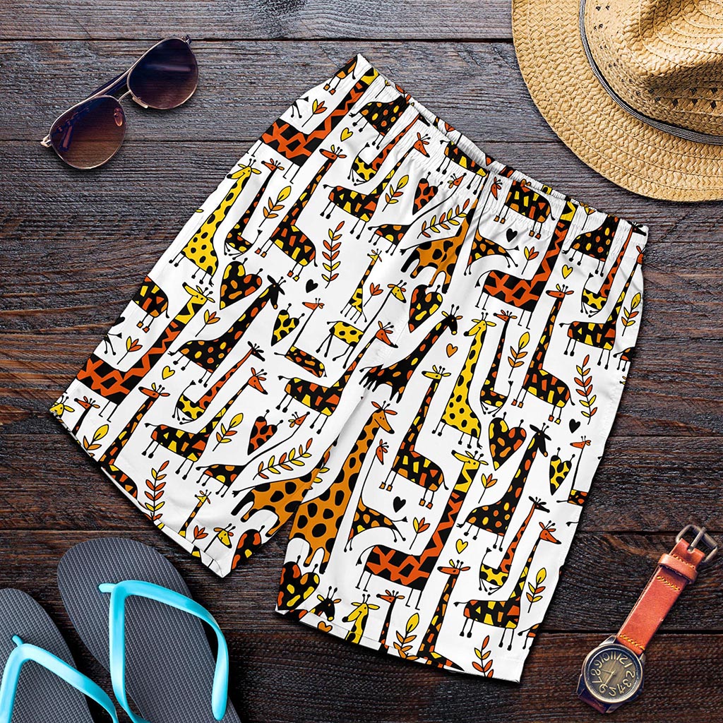 Cartoon Giraffe Pattern Print Men's Shorts