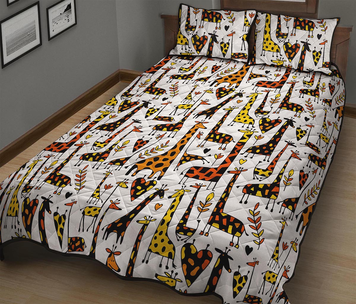 Cartoon Giraffe Pattern Print Quilt Bed Set