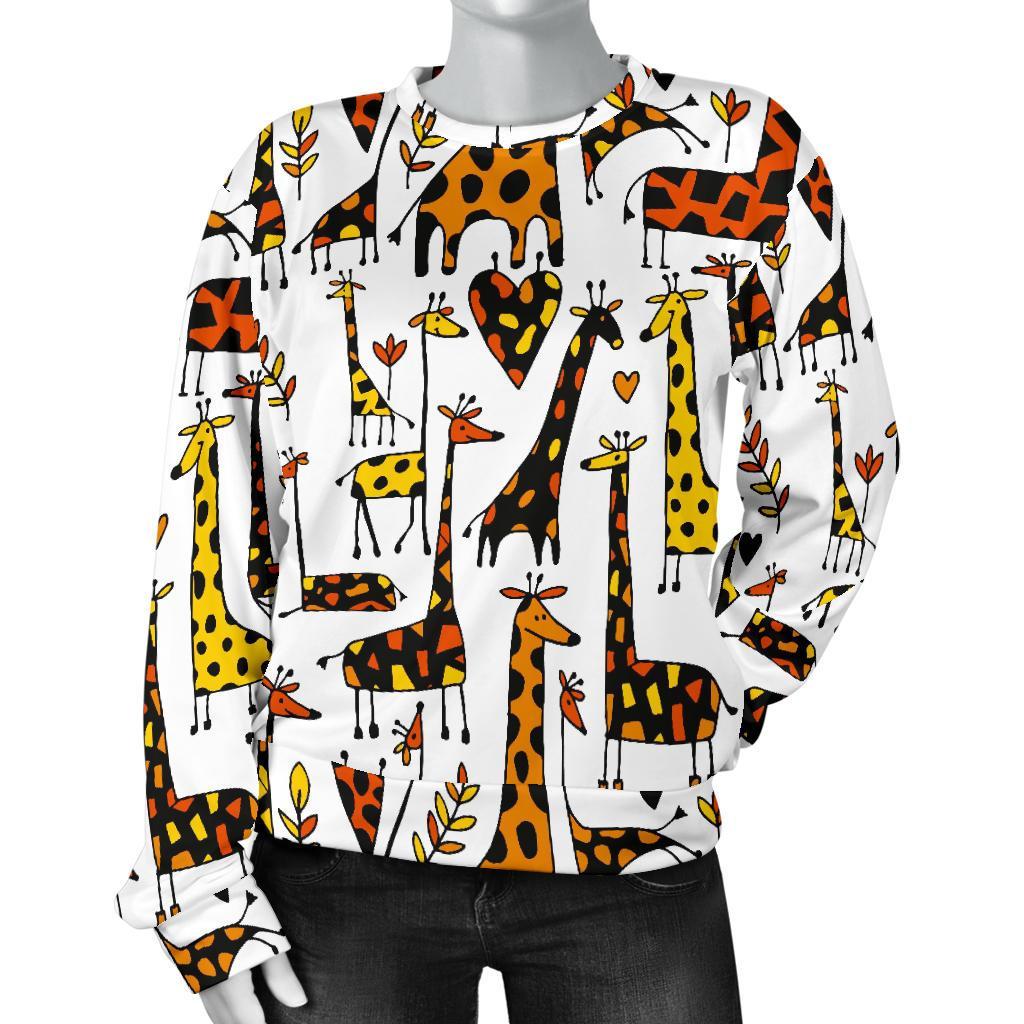Cartoon Giraffe Pattern Print Women's Crewneck Sweatshirt GearFrost