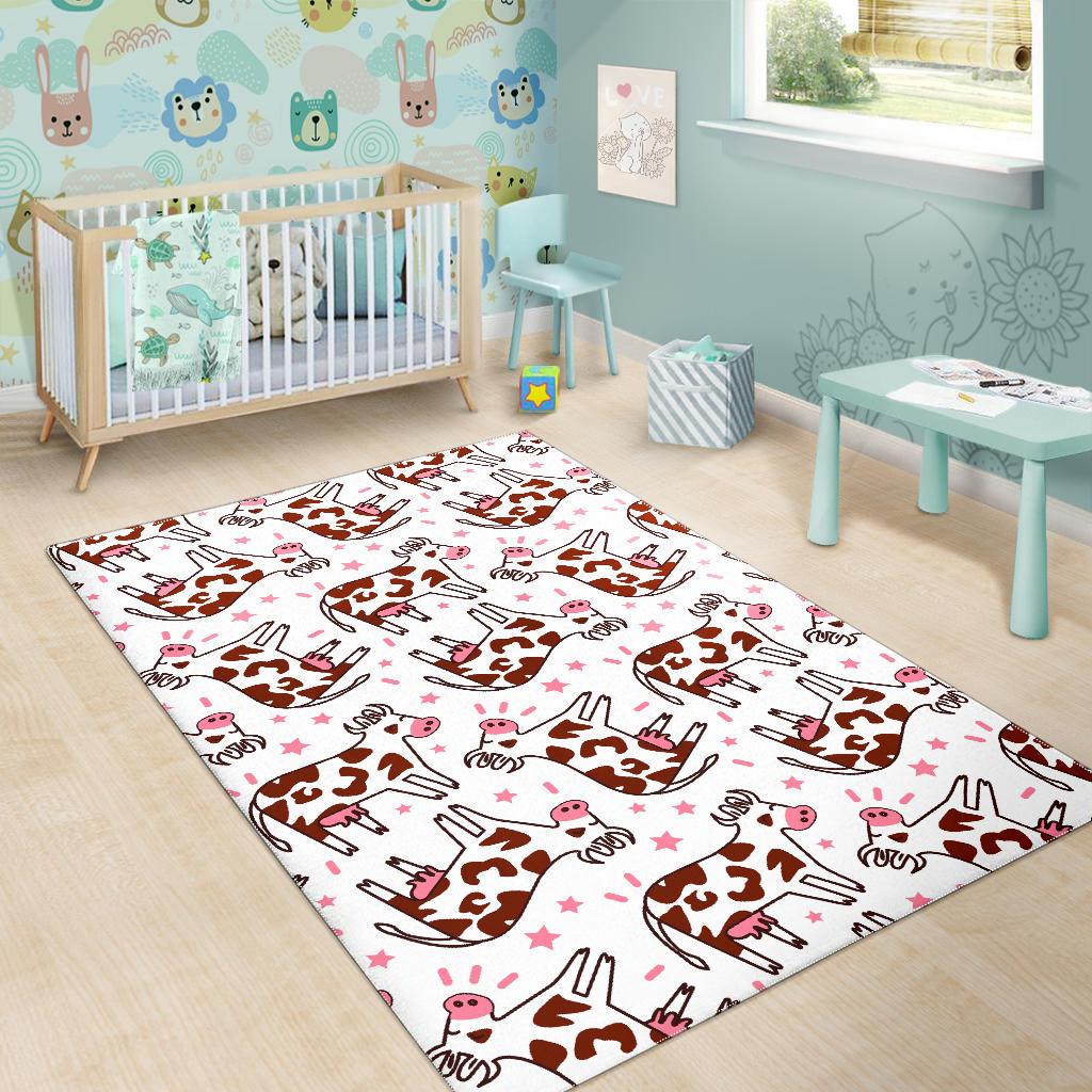 Cartoon Happy Dairy Cow Pattern Print Area Rug GearFrost