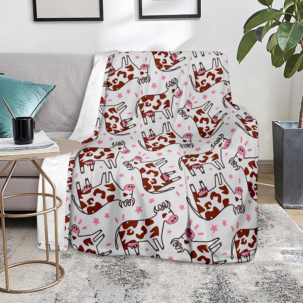 Cartoon Happy Dairy Cow Pattern Print Blanket