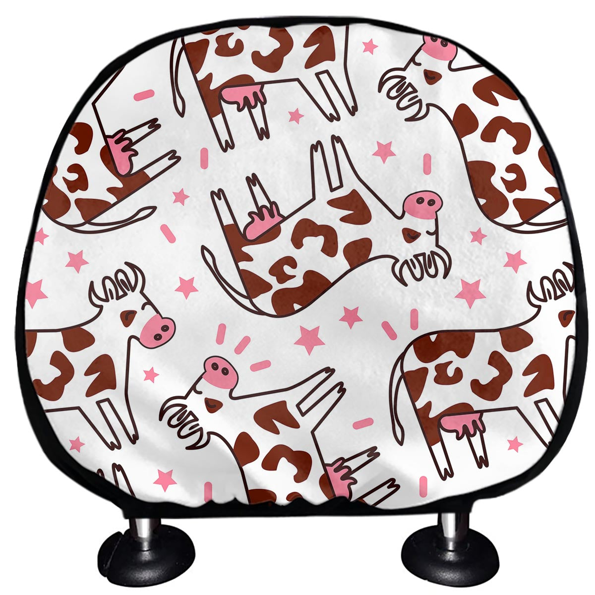 Cartoon Happy Dairy Cow Pattern Print Car Headrest Covers