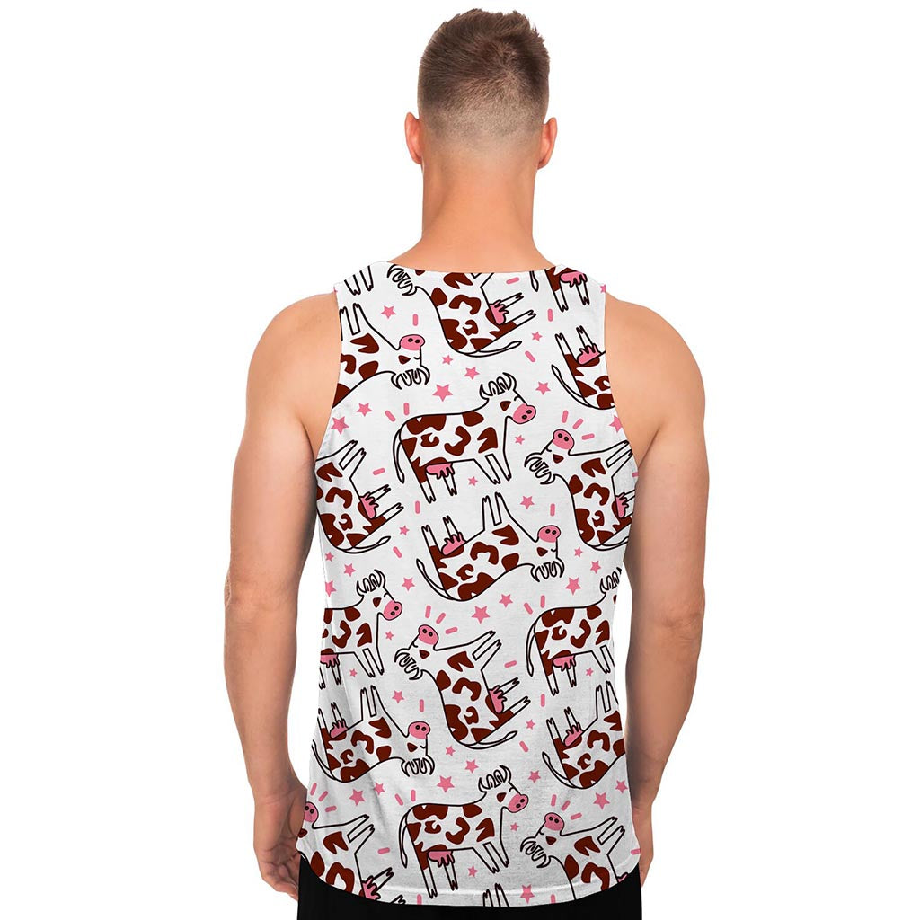 Cartoon Happy Dairy Cow Pattern Print Men's Tank Top