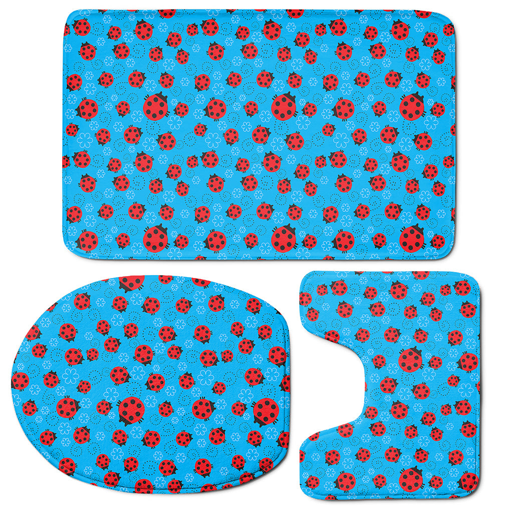 Cartoon Ladybird Pattern Print 3 Piece Bath Mat Set