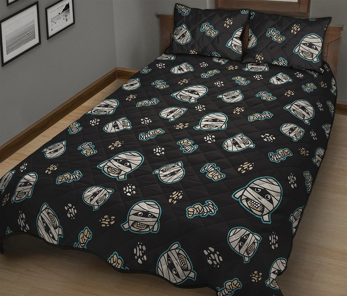 Cartoon Mummy Pattern Print Quilt Bed Set