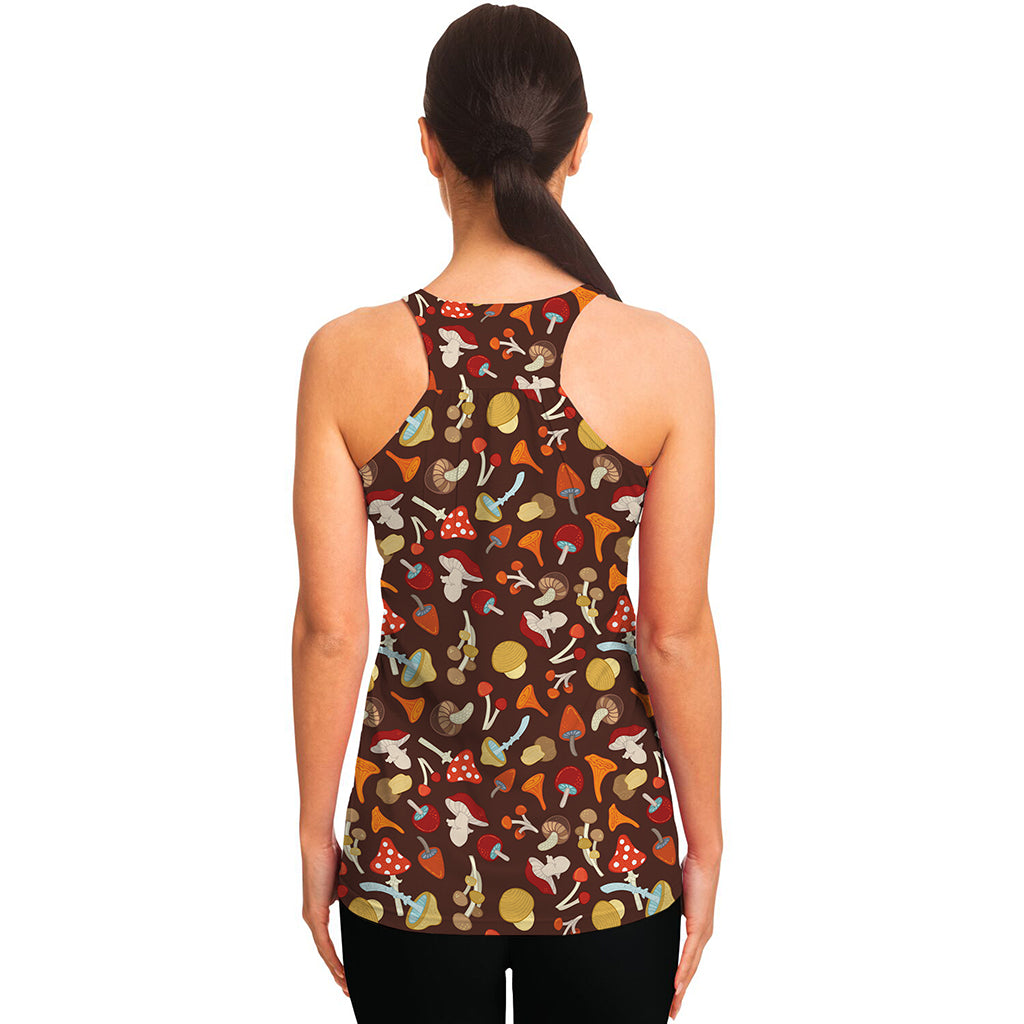 Cartoon Mushroom Pattern Print Women's Racerback Tank Top