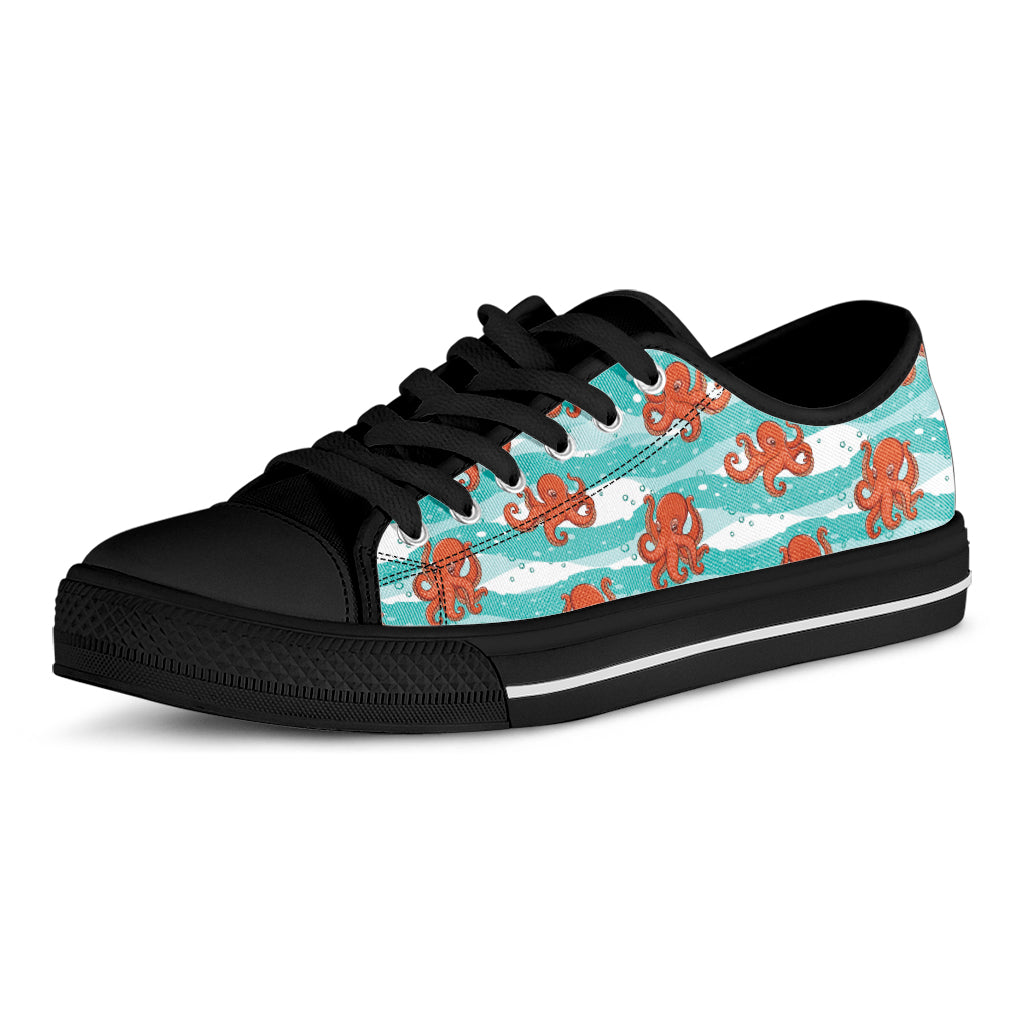 Cartoon Octopus Pattern Print Black Low Top Shoes